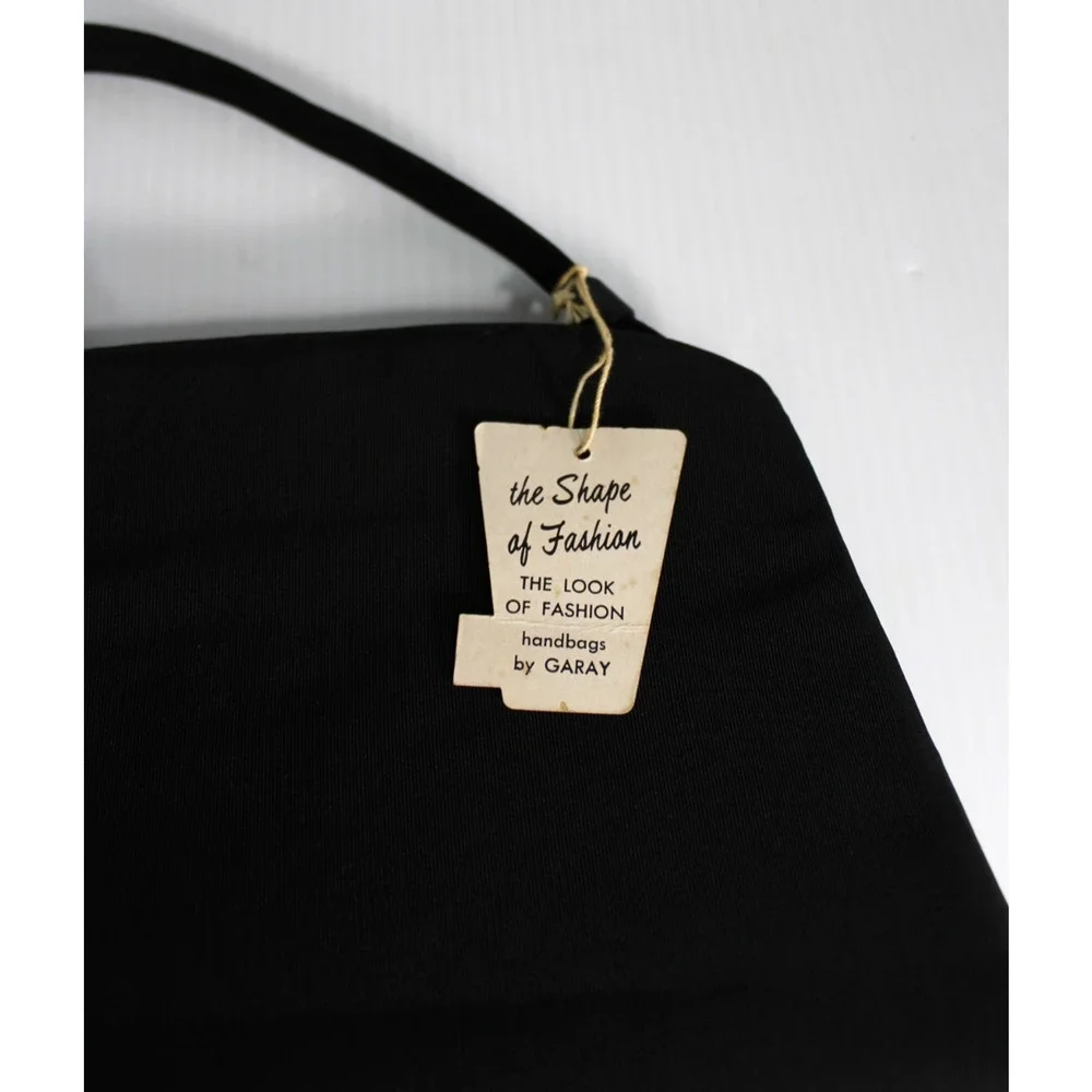 NOS Vtg 1950s Bags by Garay Black Faille Cloth Top Handle Handbag Purse with Tag